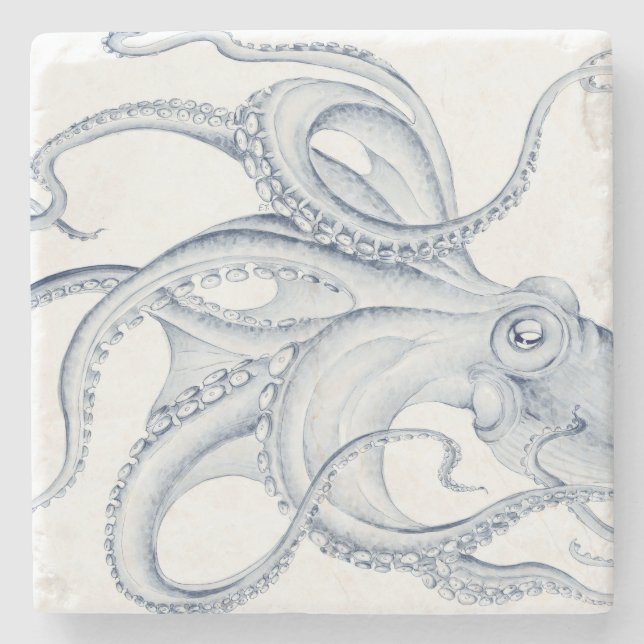 Dessous-de-verre En Pierre Blue Octopus Cephalopode Kraken Ink (Devant)