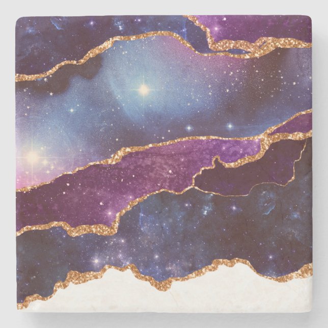 Dessous-de-verre En Pierre Blue & Purple Space & Stars Agate moderne (Devant)