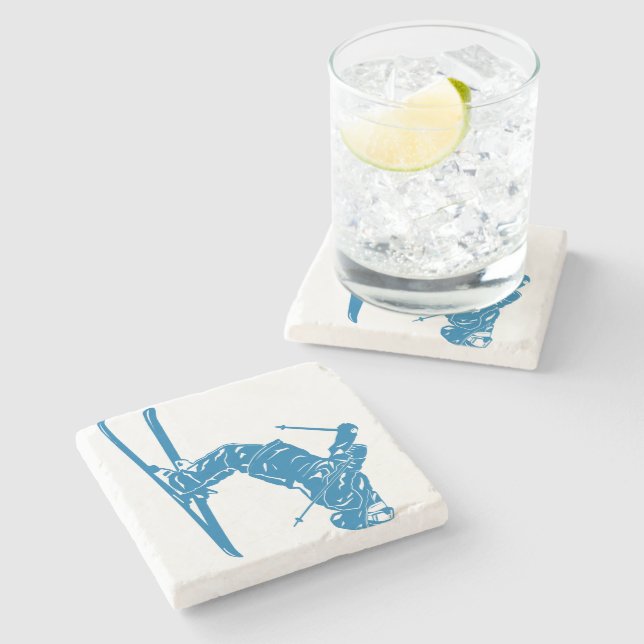 Dessous-de-verre En Pierre Blue Skier (Côté)