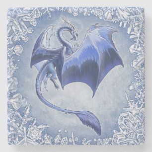 Dessous-de-verre En Pierre Blue Winter Dragon Imaginaire Nature Art