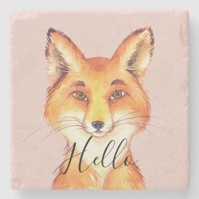 Dessous-de-verre En Pierre Blush Hello Fox (Devant)