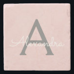 Dessous-de-verre En Pierre Blush Pink Grey Modern Script Girly Monogram<br><div class="desc">Pink et gris clair Simple Script Monogramme Nom Pierre Carreau. Cela rend la remise de diplômes parfaite,  doux 16 ans,  mariage,  douche nuptiale,  anniversaire,  baby shower ou cadeau de fête de bachelorette pour quelqu'un qui aime le luxe glam et les styles chic.</div>