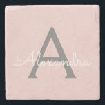 Dessous-de-verre En Pierre Blush Pink Grey Modern Script Girly Monogram<br><div class="desc">Pink et gris clair Simple Script Monogramme Nom Pierre Carreau. Cela rend la remise de diplômes parfaite,  doux 16 ans,  mariage,  douche nuptiale,  anniversaire,  baby shower ou cadeau de fête de bachelorette pour quelqu'un qui aime le luxe glam et les styles chic.</div>