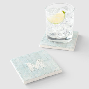 Dessous-de-verre En Pierre Boho Beach Bois Monogramme rustique Côtier Moderne