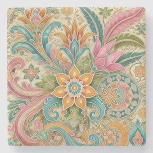 Dessous-de-verre En Pierre Boho coloré Batik indonésien Aquarelle Florale