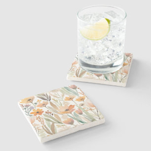 Dessous-de-verre En Pierre Boho Fleur sauvage Aquarelle Floral Pastel