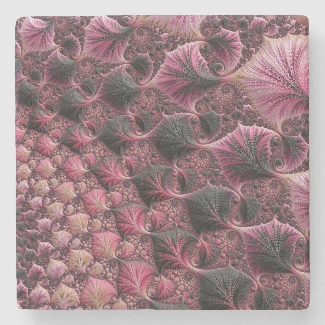 Dessous-de-verre En Pierre Boho Funky Eclectique Rose Noir Abstrait Fractal (Devant)