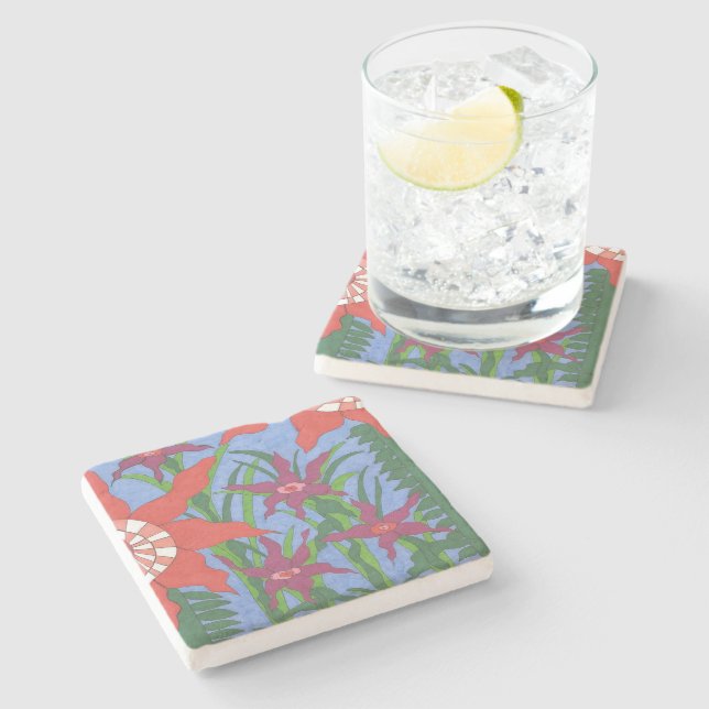 Dessous-de-verre En Pierre Boho Garden Blues Art (Côté)