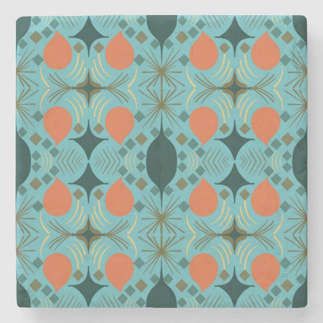 Dessous-de-verre En Pierre Boho Géométrique Diamant Turquoise (Devant)