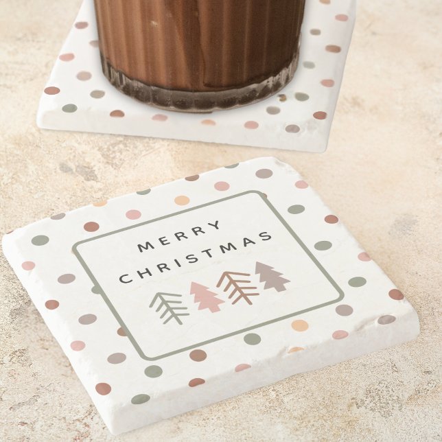 Dessous-de-verre En Pierre Boho Joyeux Noël Arbres et Points (Créateur téléchargé)