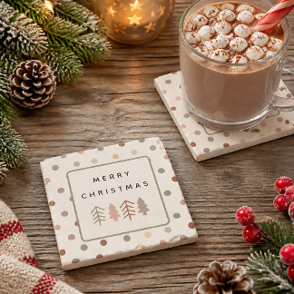Dessous-de-verre En Pierre Boho Joyeux Noël Arbres et Points