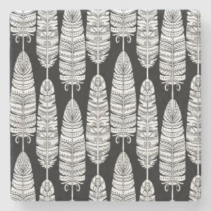 Dessous-de-verre En Pierre Boho plumes : motif noir et blanc