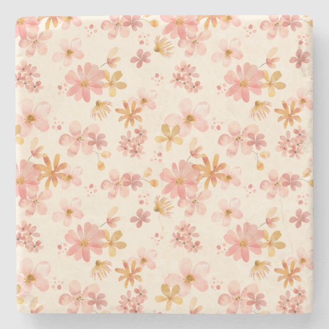 Dessous-de-verre En Pierre Boho rustique motif de fleurs botaniques terrestre (Devant)