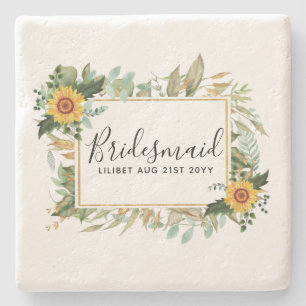 Dessous-de-verre En Pierre Boho Sunflower Sage Mariage de verdure