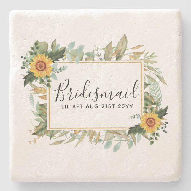Dessous-de-verre En Pierre Boho Sunflower Sage Mariage de verdure (Devant)