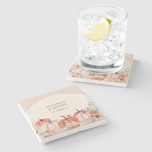 Dessous-de-verre En Pierre Boho Terracotta Pampas Mariage de automne Citrouil (Côté)