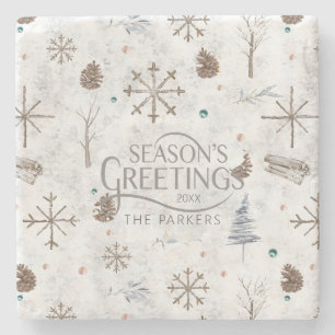 Dessous-de-verre En Pierre Boho Twigs & Pinecone Christmas ID986