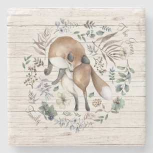 Dessous-de-verre En Pierre Bois vieilli Nom du monogramme Floral Fox