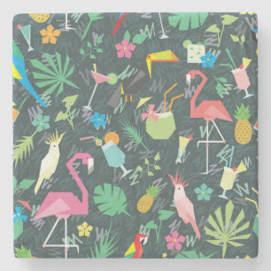 Dessous-de-verre En Pierre Boissons D'Oiseaux Tropicaux : Vibrant Sans Fil.