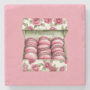 Dessous-de-verre En Pierre Boîte de Macarons aux Jolies Roses Roses