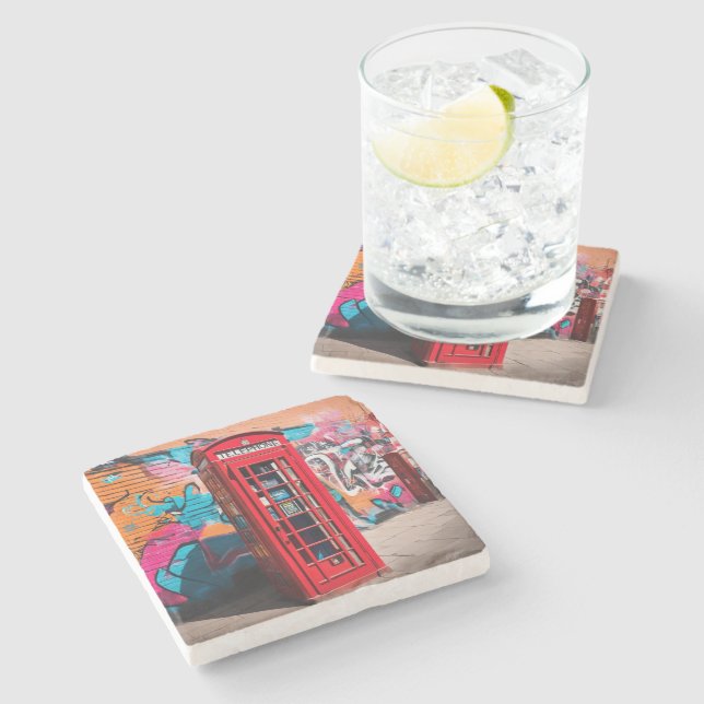 Dessous-de-verre En Pierre Boîte téléphonique rouge britannique (Côté)