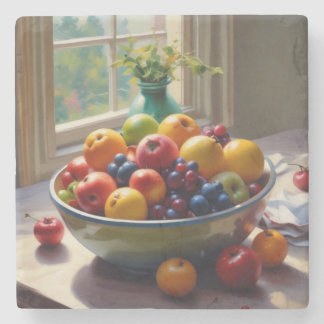Dessous-de-verre En Pierre Bol de fruit sur table peinture à l'huile classiqu