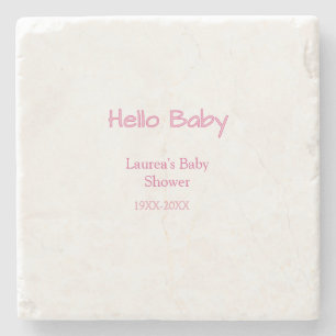 Dessous-de-verre En Pierre bonjour bébé rose pastel baby shower nom date tend