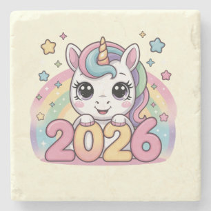 Dessous-de-verre En Pierre Bonne année 2026 Amoureux de Licorne Vibes Magique