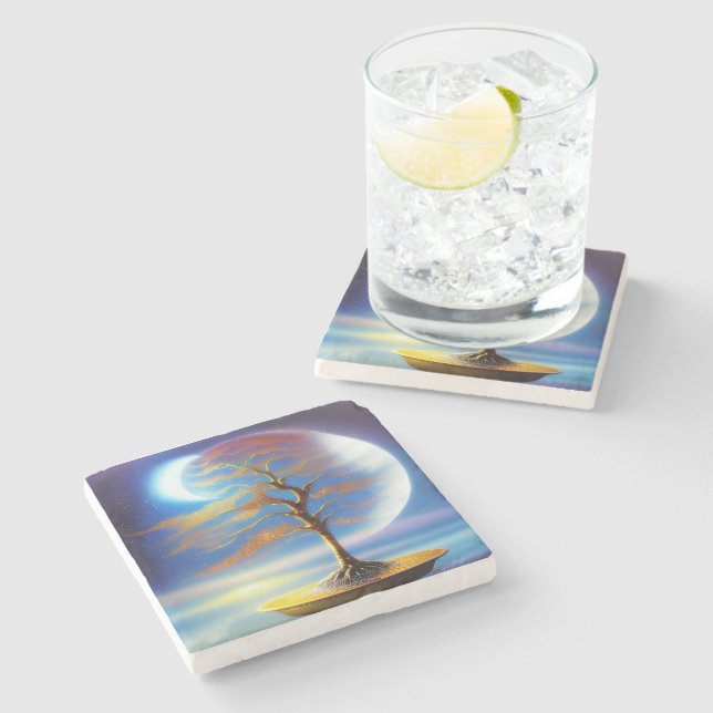 Dessous-de-verre En Pierre bonsaï paysage lunaire  (Côté)