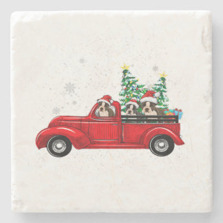 Dessous-de-verre En Pierre Boston Terrier Dog Driving Xmas Truck Christmas