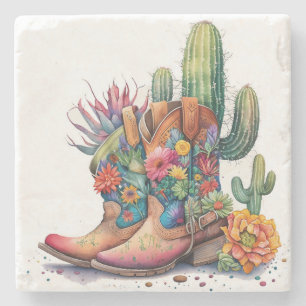Dessous-de-verre En Pierre Bottes et cactus de cowgirl colorées