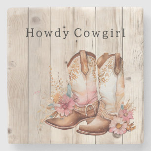 Dessous-de-verre En Pierre Bottes florales de cowgirl ivoire Faux bois Person
