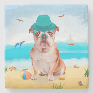 Dessous-de-verre En Pierre Bouledogue anglais sur la plage