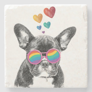 Dessous-de-verre En Pierre Bouledogue français avec coeurs Saint-Valentin