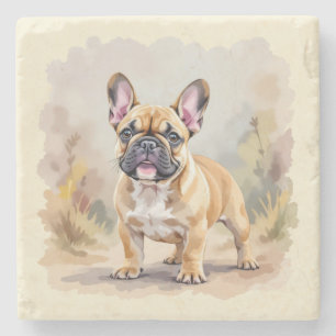 Dessous-de-verre En Pierre Bouledogue français couleur fauve marron Chien mig