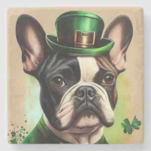 Dessous-de-verre En Pierre Bouledogue français en tenue de la Saint-Patrick