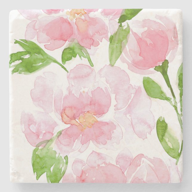 Dessous-de-verre En Pierre Bouquet d'aquarelle rose clair (Devant)