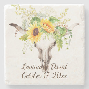 Dessous-de-verre En Pierre Bouquet de cornes de crâne de vache de tournesol r