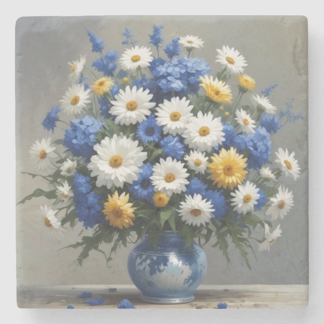 Dessous-de-verre En Pierre Bouquet de Fleurs Aquarelle Élégante (Devant)