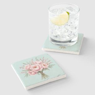 Dessous-de-verre En Pierre Bouquet de fleurs de pivoine rose joli