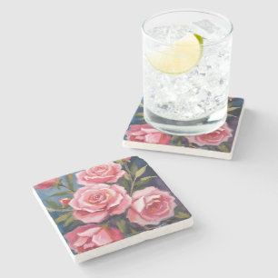 Dessous-de-verre En Pierre Bouquet de roses rose poudré peinture