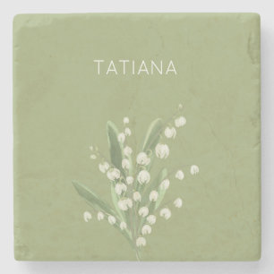 Dessous-de-verre En Pierre Bouquet floral de muguet de mai avec nom personnal