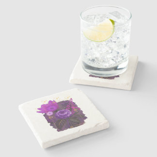 Dessous-de-verre En Pierre Bouquet floral magique violet dans un cadre doré