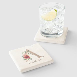 Dessous-de-verre En Pierre Bouquet flou floral lettre personnalisée "A"