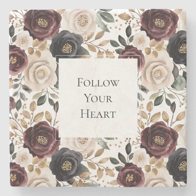 Dessous-de-verre En Pierre Bourgogne chic floral crème   (Devant)