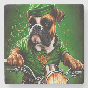Dessous-de-verre En Pierre Boxer Chien Conduite Vélo St. Patrick's Day
