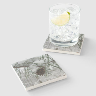 Dessous-de-verre En Pierre Branche des pins neigeux Photographie de la nature
