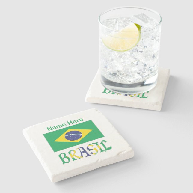 Dessous-de-verre En Pierre Brasil Bandera do Brasil Green Personnalisé (Côté)