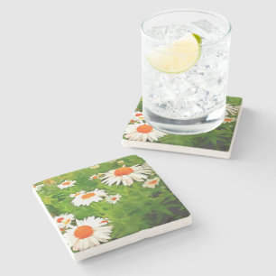 Dessous-de-verre En Pierre Bright Colorful Jardin blanc pâle marguerites v4b