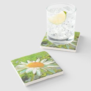 Dessous-de-verre En Pierre Bright Colorful Jardin blanc pâle marguerites v6
